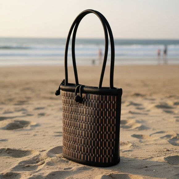 Baskets of Cambodia Handmade Woven Shoulder Bag Eco-Friendly Artisan Tote - Picture 4 of 10